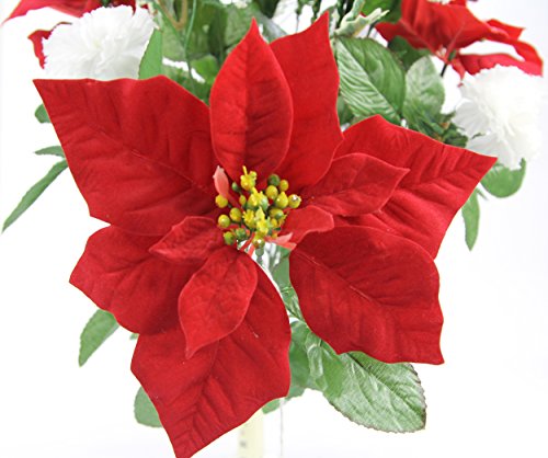 Admired By Nature Gpb0707-Rd/Wt Faux Velvet Poinsettia Carnation Berry X’mas Bush, Rd/Wt #TOP1