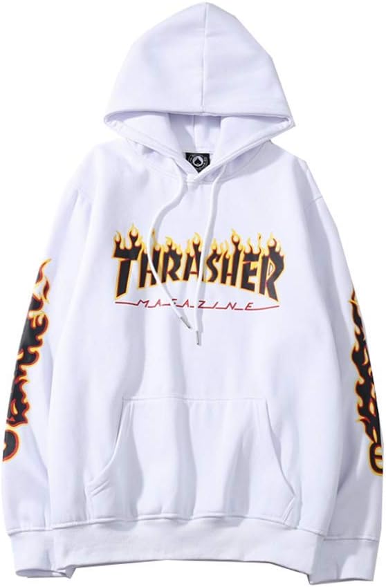 Fashion Flame Letter Print Cotton Plus Velvet Pullover Hoodie for Men/Women