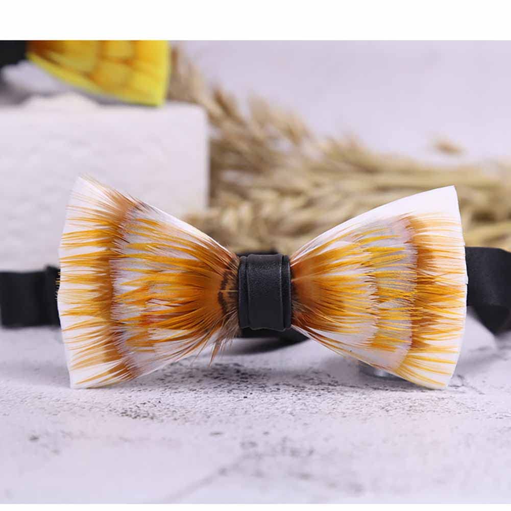 Sadiyamo Feather Bow Tie Feather Necktie Peacock Pre-tied Bow Tie and Brooch Sets with Product Box