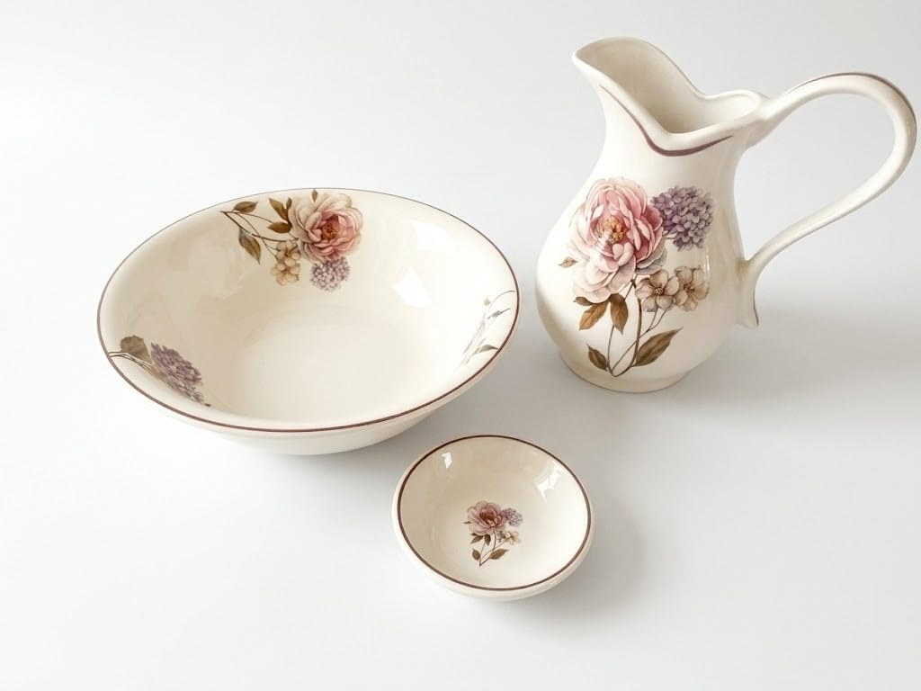 Set Toilette in ceramica per Lavabo Bagno Antico FIORI Made In ITALY