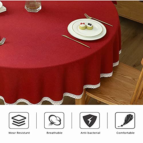 Nappe en lin de qualité supérieure rouge ronde épaisse