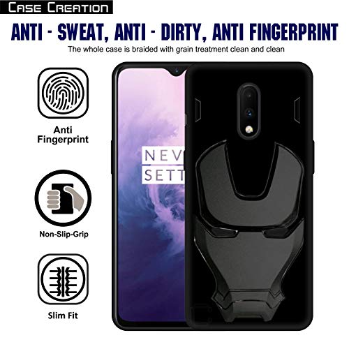 Image of COVERLY Official 3D Touch Feel Trending Avengers Logo Mask Soft Rugged Grip Silicone Iron Man Super Power Cartoon Movie Engraved Silicone Matte Back Cover for Oneplus 7 -HD Black Avenger