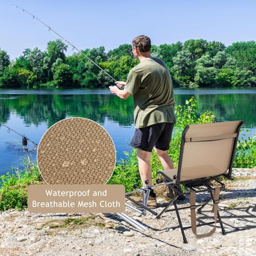 Silla de caza giratoria, silla plegable de camping con respaldo ergonómico, correa para el hombro y almohadillas antideslizantes, asiento ciego portátil y ligero