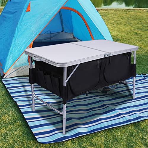 Redswing 4 Foot Camping Table With Storage Organizer Adjustable Height, Portable Folding Table For Camping And Outdoor,White #TOP6