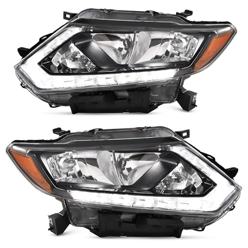 AUTOSAVER88 LED DRL Headlight Assembly kit Compatible with 2014-2016 Nissan Rogue Headlamp Replacement Clear Lens Black Housing Amber Reflector