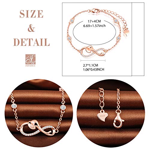 Solid 925 Silver Elephant Infinity Symbol Earrings Bracelet Necklace, Rose gold2
