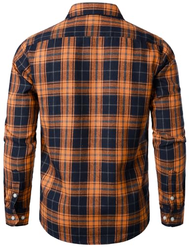 ZEROYAA Men's Casual Regular Fit Button Up Flannel Checked Plaid Shirts with Pockets2