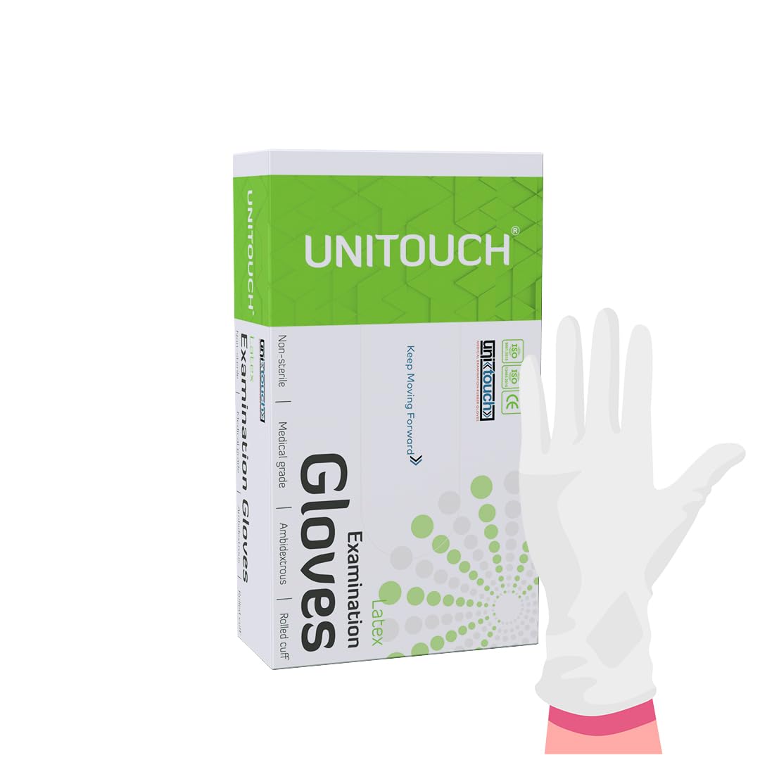 Unitouch Latex Powdered Examination Gloves White (XS, 70)