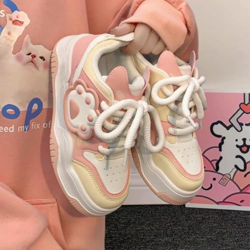 Kawaii Platform Shoes Cute Cat Paw Print Chunky Sneakers for Women Breathable Lightweight Platform Sport Shoes3