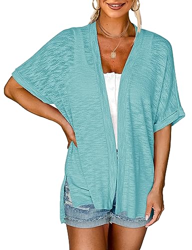 Image of MEROKEETY Women's 2026 Summer Lightweight Kimono Cardigan Short Sleeve Open Front Casual Loose Trendy Beach Cover Ups