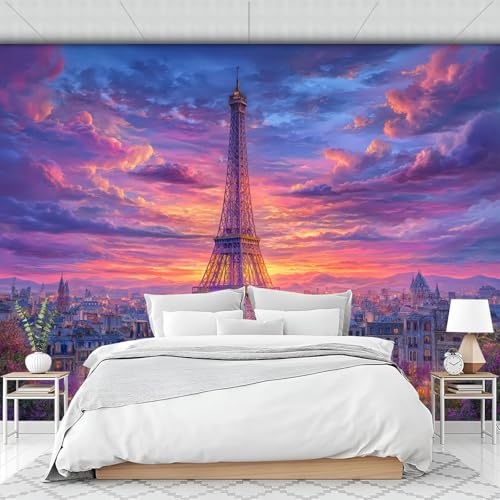 Papier peint Tour Eiffel violet pour salon romantique et moderne