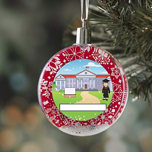 Personalized StoryLine Cartoon Caricature Snow Globe Christmas Ornament: Graduation, Blue Gown - Male