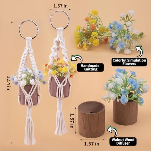 GAGILAND 2pcs Plant Flower Car Hanging Air Freshener Accessories with Wooden Essential Oil Diffuser Cute Car Rear View Mirror Hanging Accessories for Home Office Decor