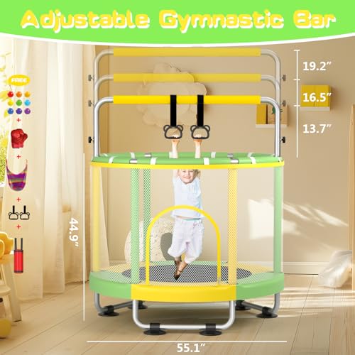 ZCMHAXJ 55" Trampoline for Kids with Enclosure, 440lbs Capacity Indoor & Outdoor Toddler Trampoline with Adjustable Gymnastics Bar & Toys, for Boys & Girls - Image 5