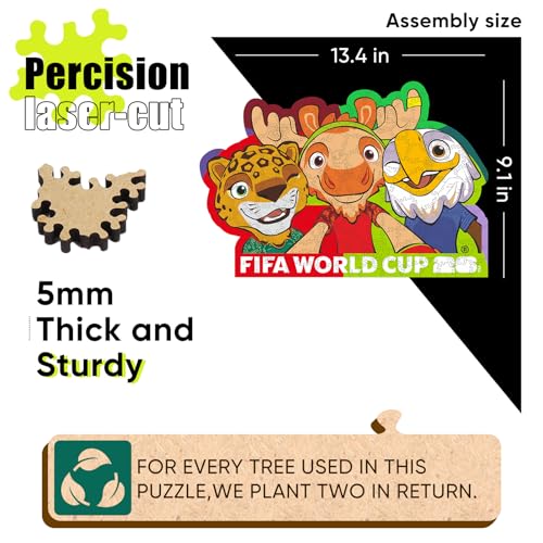 Image of FIFA World Cup 2026 Mascots Wooden Puzzles - 5MM Thick Officially Licensed Poster Puzzles - Premium World Cup 2026 Merchandise, Gift for Football Fan, Jigsaw Puzzle for Adult (Mascots Selfie, 150Pcs)