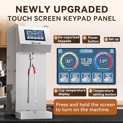 Image of Commercial Milk Frother and Steamer 2000W, 6 Temp Settings, Silver