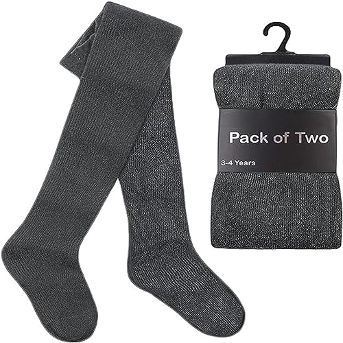ITRAT® Lot de 2 paires de collants pour école pour filles et enfants en coton, collants d'uniforme scolaire unis pour enfants, collants d'hiver épais et chauds en coton majoritaire unis pour filles