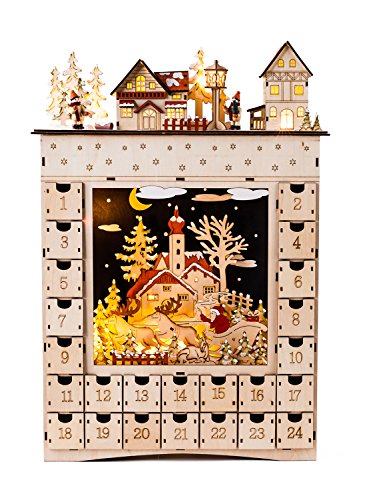 Bavarian Style Alpine Village Wooden Christmas Advent Calendar w/ Drawers