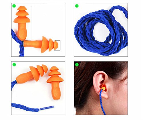 AKOAK Reusable Soft Silicone Corded Ear Plugs Band Hearing Protection Noise Reduction Earplugs Protective Earmuffs,10 Count
