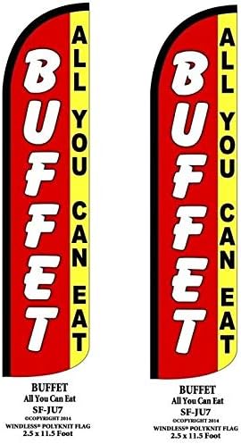 Buffet All You Can Eat King Flags Pack of 2 | 2.5 ft by 11.5 ft Advertising Buffet Flags | Weatherproof Polyester Buffet Signs For Business | Outdoor Signs (Mount and Poles are Not Included)