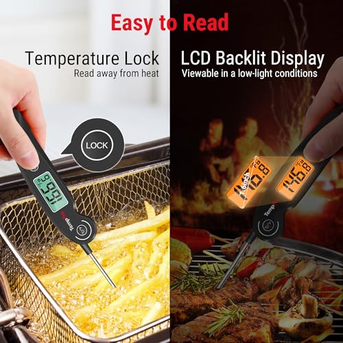 TempPro TP605 Instant Read Meat Thermometer for Cooking, Waterproof Digital Food Thermometer with Large Backlit LCD, Kitchen Thermometer for Grilling, Smoking & Candy Making (Previously ThermoPro) by TempPro - Image 5