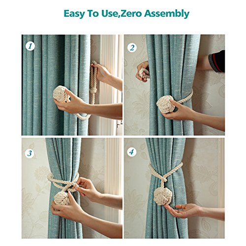 DEZENE Curtain Tiebacks Blue: 2 Pack Decorative Handmade Natural Cotton Rope Holdbacks for Drapery and Sheer