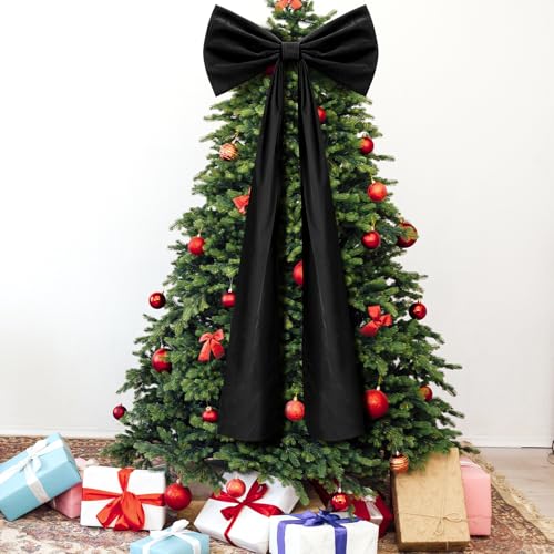 Knitgrip 20 x 71 Inches Christmas Extra Large Velvet Bows Christmas Tree Topper Decor Giant Xmas Tree Toppers Bows for Home Wreath Wall Backdrop Birthday Wedding Party Decorations(Black)