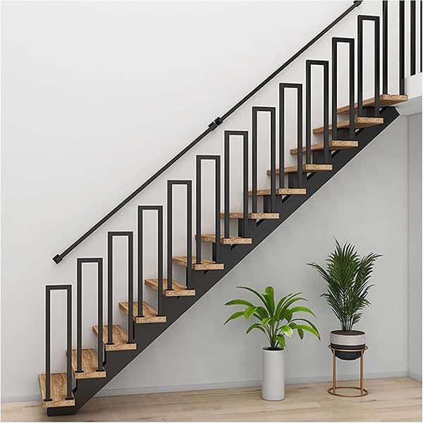 Hggdsac U-Shaped Stair Rail, Handrails for Outdoor Steps, Railing Indoor & Outdoor, U-Shaped Handrail Stainless Steel Handrail, for Garden, Garage, Porch, Indoor and Outdoor, Right Angle-black-110cm