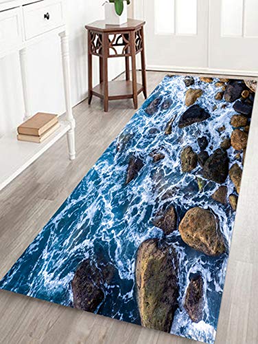 Sea Stones Print 17Mm Thick Memory Foam Bathroom Carpet And Door Mat Non-Slip Absorbent Super Bath Mats Comfortable Flannel Bathroom Carpet Bed Rug 71 X 24 Inches #TOP2