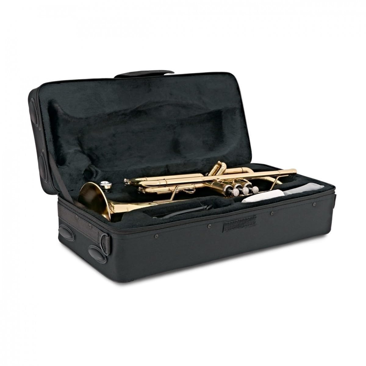 Trompeten-Starterpaket von Gear4music, Gold mit Etui und Notenständer | Vernickeltes 7C-Mundstück für Anfänger, Korrosionsbeständige Edelstahlventile, Mittel-Weite Bohrung, Koffer Inklusive