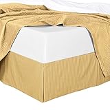 Sheetsnthings 100% Cotton Bed Skirts (15 Inch Drop) 300TC -Queen Size, Gold Striped- Pleated Tailored Bedskirts with Split Corners