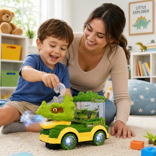 Image of Dinosaur Spray Toy Truck for Kids | Water Mist Spray, Flashing Lights & Moving Parts | Electric Musical Toy Car with 360 Rotation | Battery Operated Toy for Boys & Girls (3+ Years)