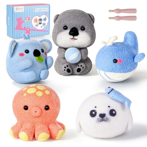 Image of Gipony Needle Felting Kit,5Pieces Animal Making Wool Needle Felting Starter Kit with Instruction,Felting Kits for Beginners Adult,Needle Felting kit Beginner,Wool Felting kit,