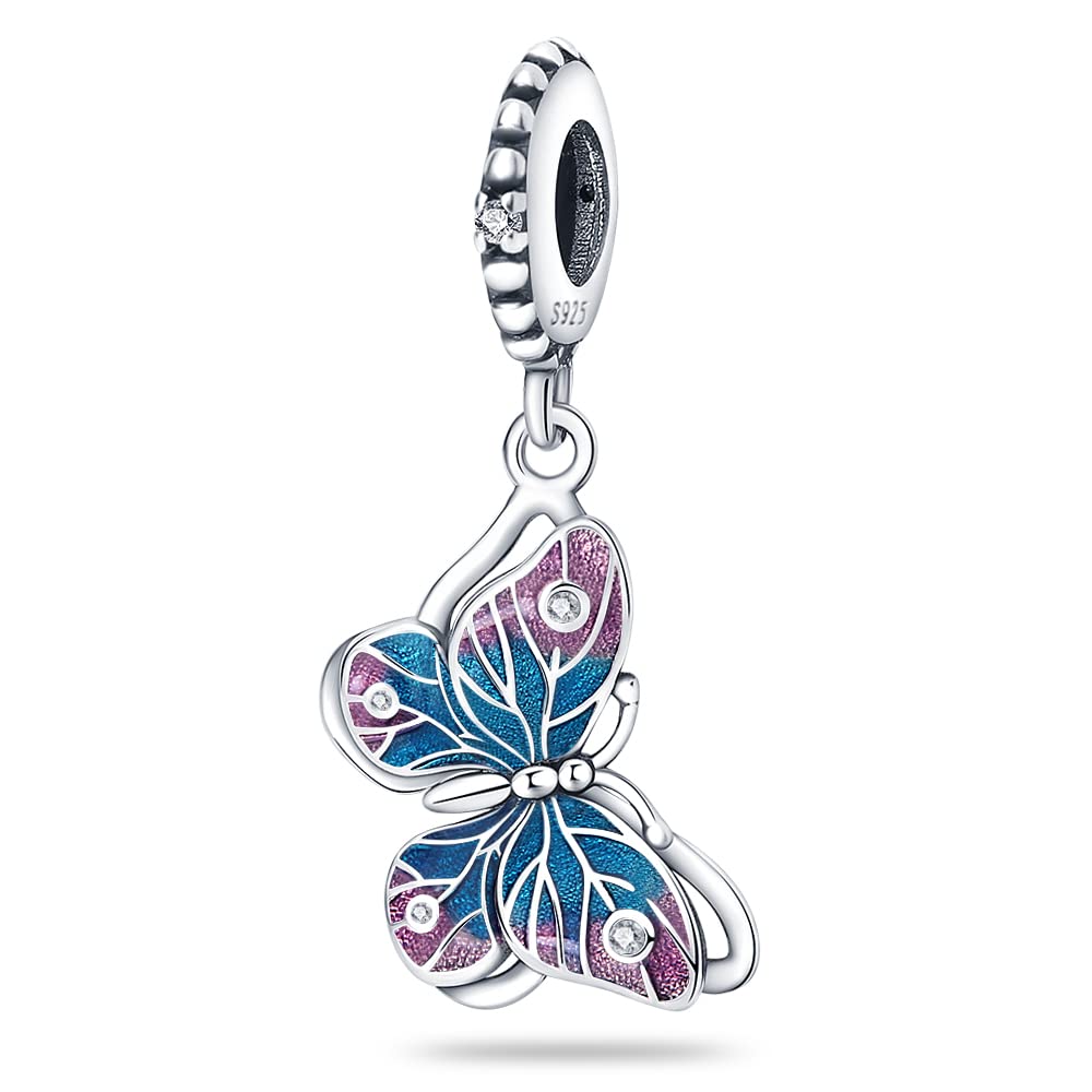 LNQOBUDijes de plata de ley 925 Colgante Mariposa Abalorios para pulseras Compatible Pulseras plata Mujer