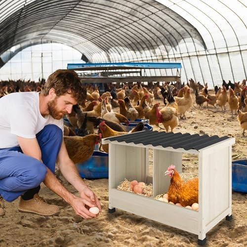 Chicken Nesting Box, 2 Holes Wooden Nesting Box, Hens-Wall Mounted or Floor Use, Chicken Coop Accessorie with PVC Roofing, Preventing Egg Falls, Easy to Assemble, Backyard and Farms - Image 5