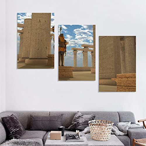 God Horus Statue Ancient Egyptian Art Posters Falcon Bird Head Canvas Wall Painting 3 Panels Print Wall Art Paintings Canvas Wall Decor Home Decor Living Room Decor Aesthetic 24X36Inch(60X90Cm) Fram #TOP4