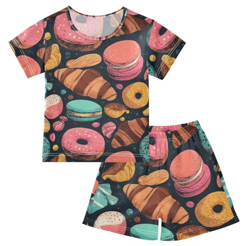 Pajama Short Sets Sweet Pastries and Donut Soft Cotton Summer Sleepwear 2 Piece PJS Size 5-14T