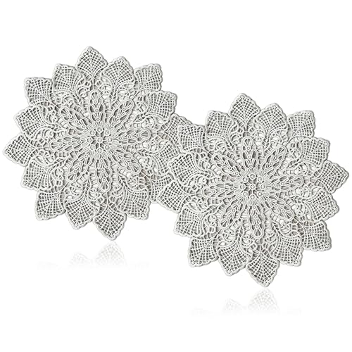 TSWNG Juego de 2 manteles individuales de encaje blanco, redondos, vintage, bordados de encaje, flores, lavables, manteles individuales decorativos para cocina, comedor, fiesta, boda (21 cm)