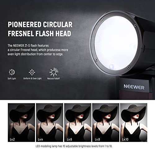 Image of NEEWER Z1-S TTL Round Head Flash Speedlite for Sony DSLR Cameras, 76Ws 2.4G 1 /8000s HSS Speedlight, 10 Levels LED Modeling Lamp, 2600mAh Lithium Battery, 480 Full Power Shots, Recycle in 1.5s Flash