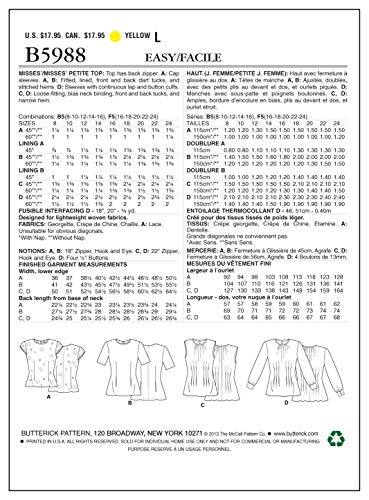 Patrons de couture Butterick 5988 ajustement silhouettes