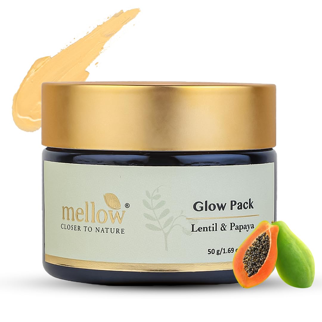 Mellow Herbals Ayurvedic Glow Face Pack | Brightening & Tan Removal | Papaya, Oat Grain & Almond Oil | Natural Exfoliation & Nourishment | Paraben & Silicone-Free | 50gm