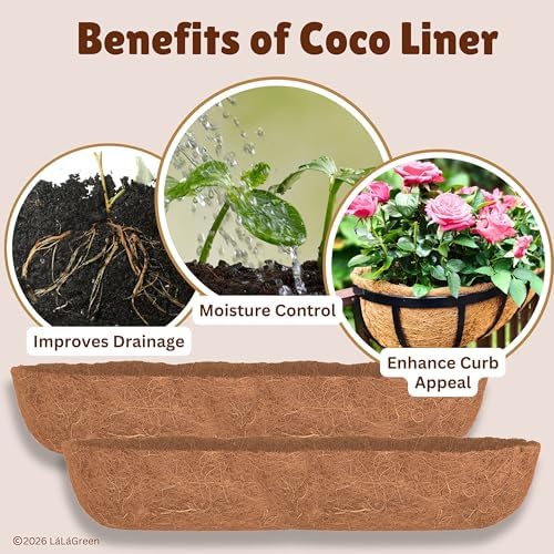 LaLaGreen 30" (2 Pack, Half Rounded Rectangular) Coir Fiber Liners – Large Coco Replacement for Wall-Mounted or Hanging Planters, Outdoor Window Box, Garden Pots Shapes - 4