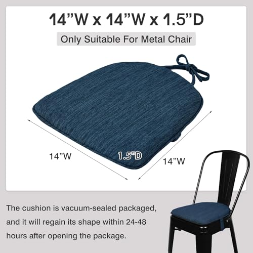 Image of baibu Set of 4 Memory Foam Dual-Layer Design Metal Dining Chair Pads Bar Stool Cushion with Ties for Metal Chairs or Bar Stools - 4 Cushions Only (Dark Blue, 14x14x1.5in)