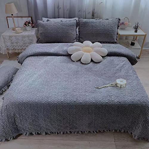 Colcha Acolchada Boutis De Terciopelo De Cristal Espeso Cubrecamas CáLida Lavable Simple Moderna Individual Doble Cubierta De Cama 200X230Cm Con 2 Fundas De Almohada 50X70Cm,H Cover