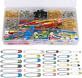 LUTER 500 Pieces Large Small Coloured Safety Pins/Gourd Pins/Bulb Pins Assorted 19mm 22mm 28mm 32mm 36mm 45mm 50mm for Art Craft Clothes Sewing Jewelry Making Home Office Use(Gold Silver Black)