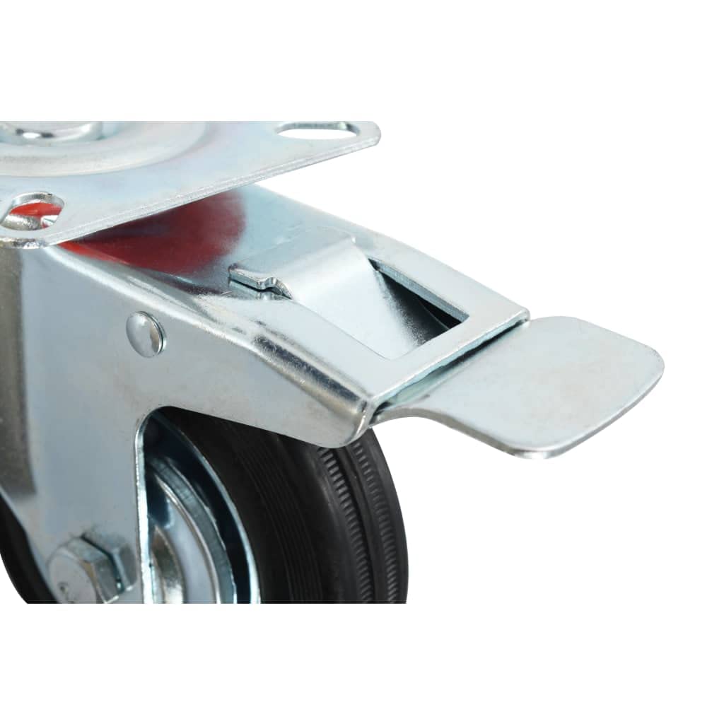 Rollen Set 4 Stk 100 mm aus Gummi und Eisen mit Zinkbeschichtung für Rollwagen, Plattformwagen, Sackkarre, Fördertechnik, Lagerlogistik, Materialtransport, 70 kg je Rolle