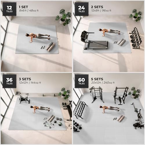 Image of bemaxx Gym Mats Set - 24 pcs EVA Interlocking Foam Floor Tiles (24.4 inchx24.4 inchx0.4 inch) 96 sqft Protective Gym Flooring Sports Home Workout Exercise Mats Puzzle Garage Fitness Play-Room Pool Treadmill Bike