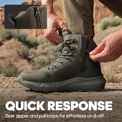 nortiv 8 men39s military tactical boot lightweight comfortable boots for work all day side zipper motorcycle combat hiking boots metrostrike8-9 inches