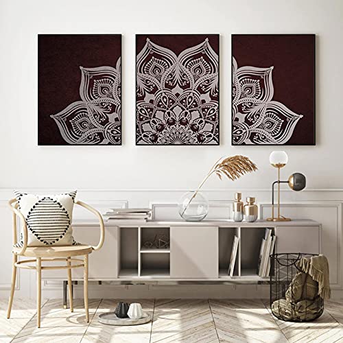 Impression Giclée Mandala Bohème sur Toile | Triptyque Mural Grand Format