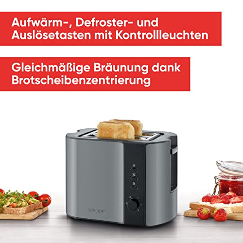 SEVERIN Automatik-Toaster, Toaster mit Brötchenaufsatz, hochwertiger Edelstahl Toaster zum Toasten, Auftauen und Erwärmen, 800 W, grau-metallic / schwarz, AT 9541 – Bild 3